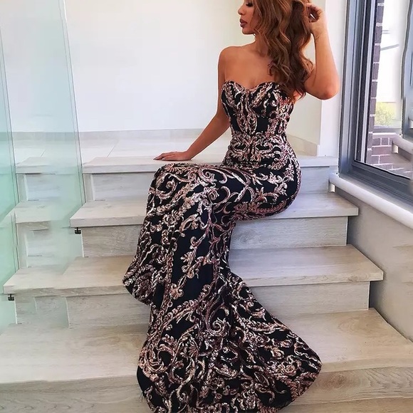 Rose Gold and Black Sequin dress - Picture 2 of 3